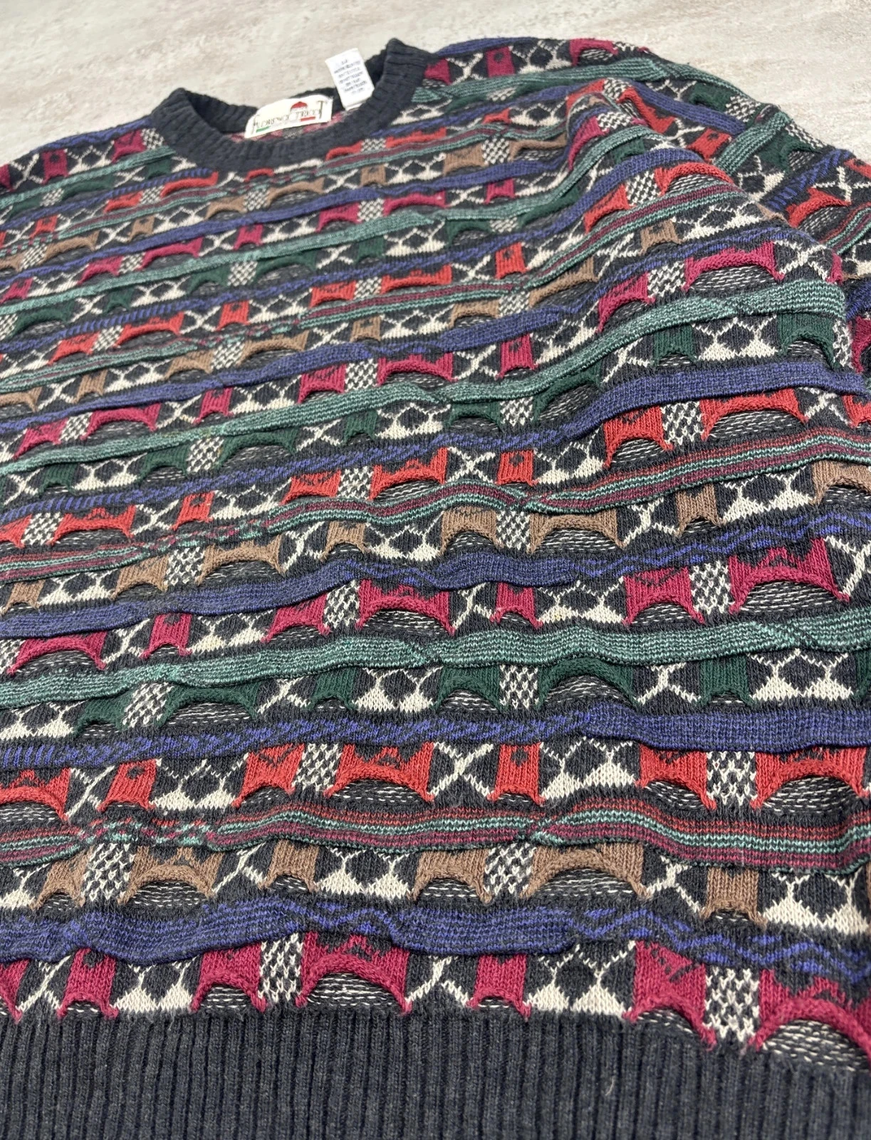 Coogi Style Florence Sweater Round Neck Textured Geometric Pattern Multicolor Vintage | Size XL – photo 4